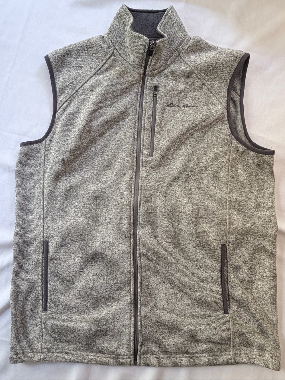 Eddie Bauer Men's Gray Full-Zip Fleece Vest w/ Pockets Stand-Up Collar XL